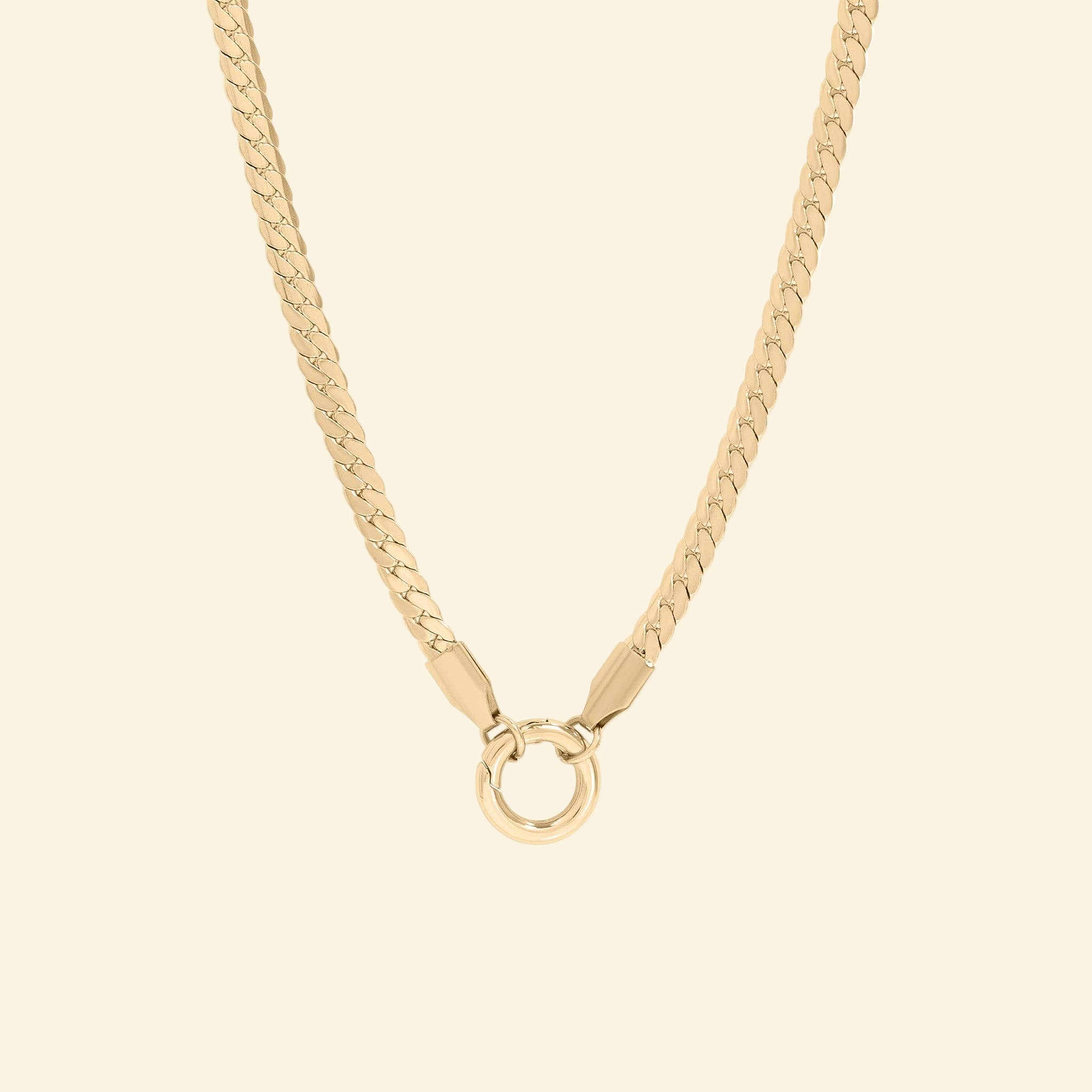 18K Gold PVD Stainless Steel Curb Charm Holder Necklace