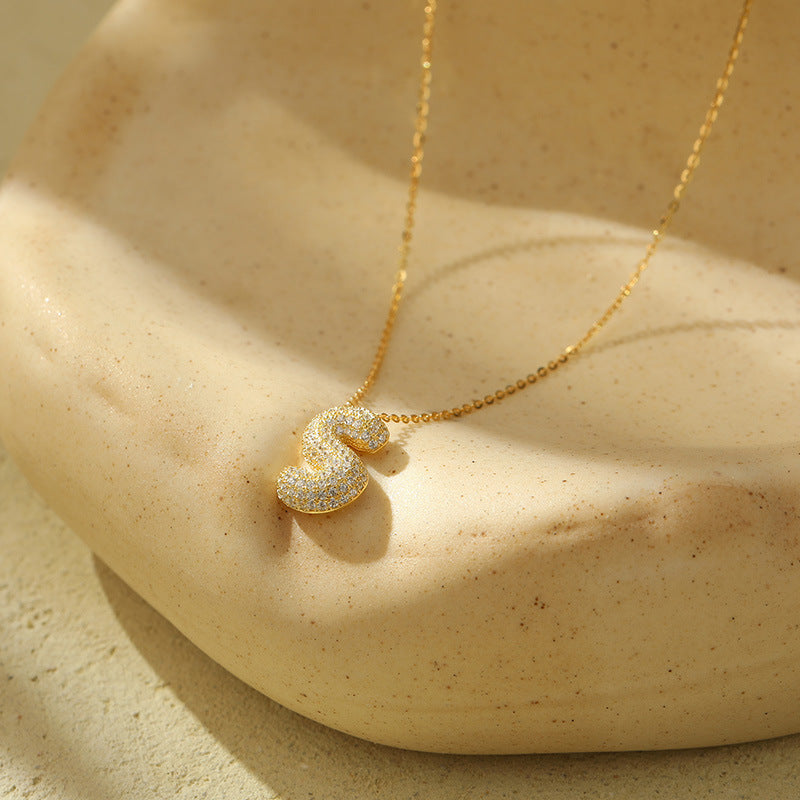 Stainless Steel Bubble Letter Initial Pendant