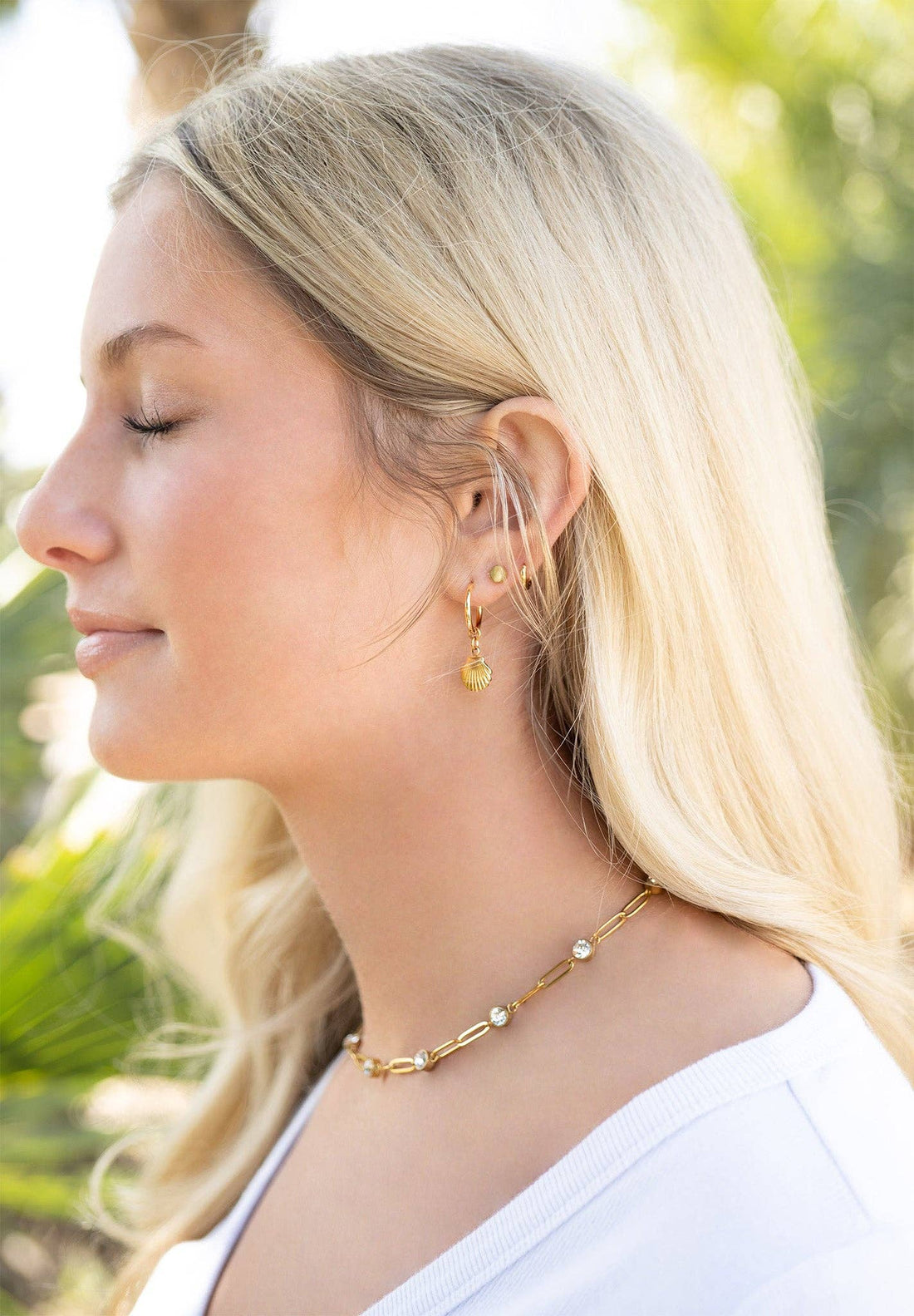 18K Gold PVD Steel Station Stone Paperclip Chain Necklace