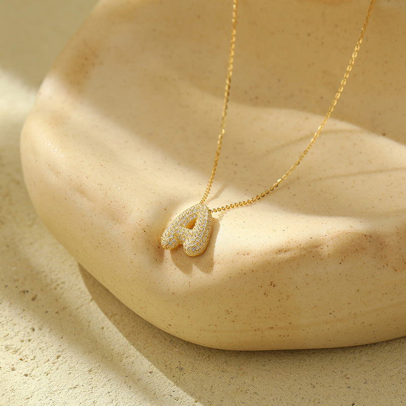 Stainless Steel Bubble Letter Initial Pendant