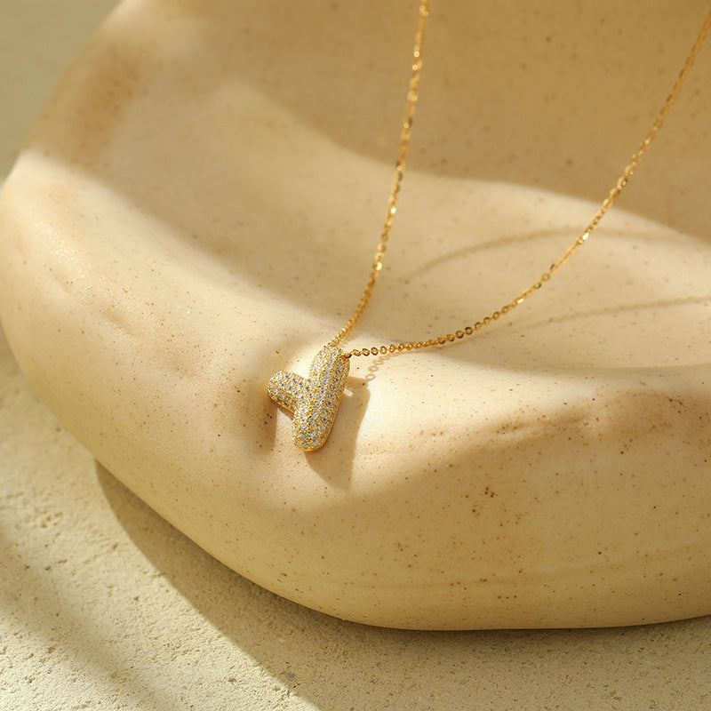 Stainless Steel Bubble Letter Initial Pendant