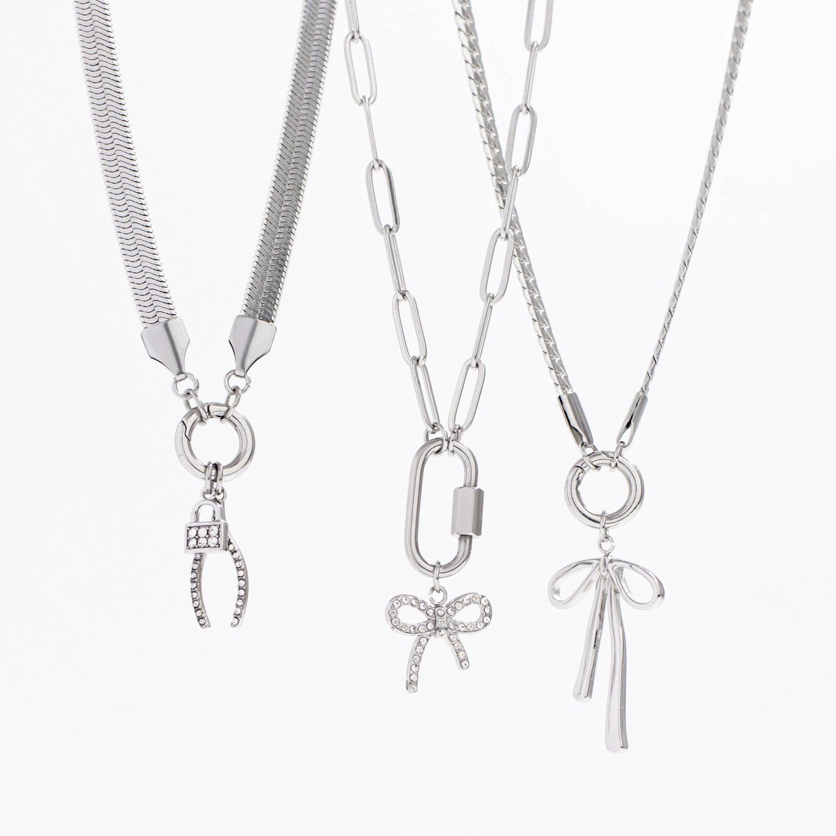 18K Gold PVD Stainless Steel Curb Charm Holder Necklace