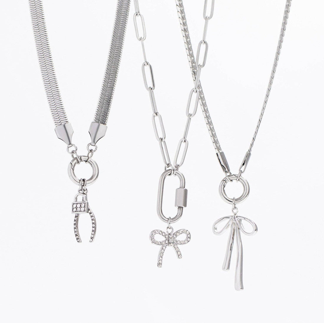 18K Gold PVD Stainless Steel Curb Charm Holder Necklace