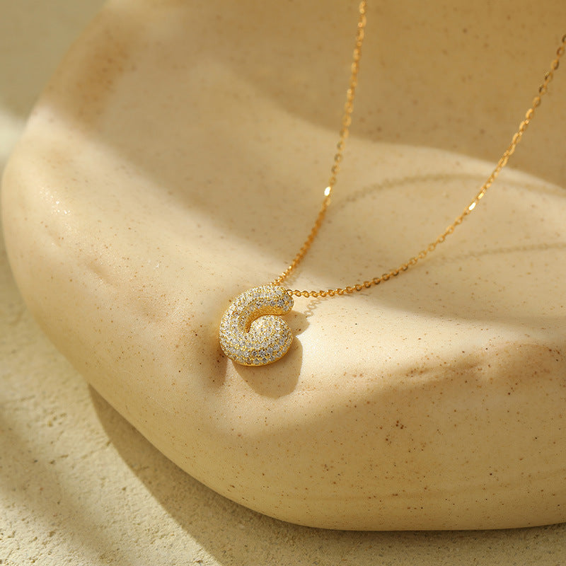 Stainless Steel Bubble Letter Initial Pendant