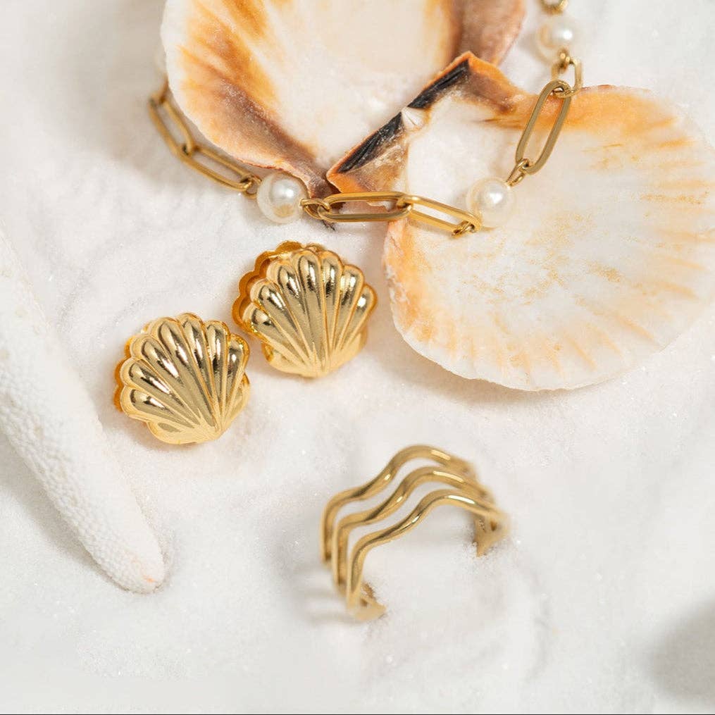 18K Gold PVD Steel Station Pearl Paperclip Chain Bracelet