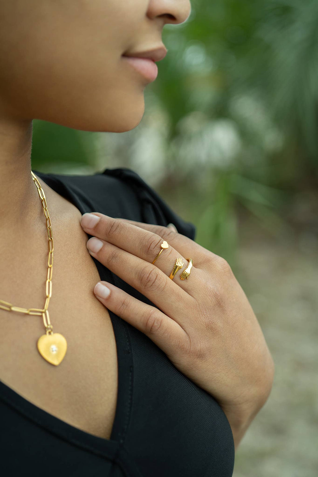 18K Gold PVD Stainless Steel Sunburst CZ Heart Paperclip Pendant Necklace / CHN9966