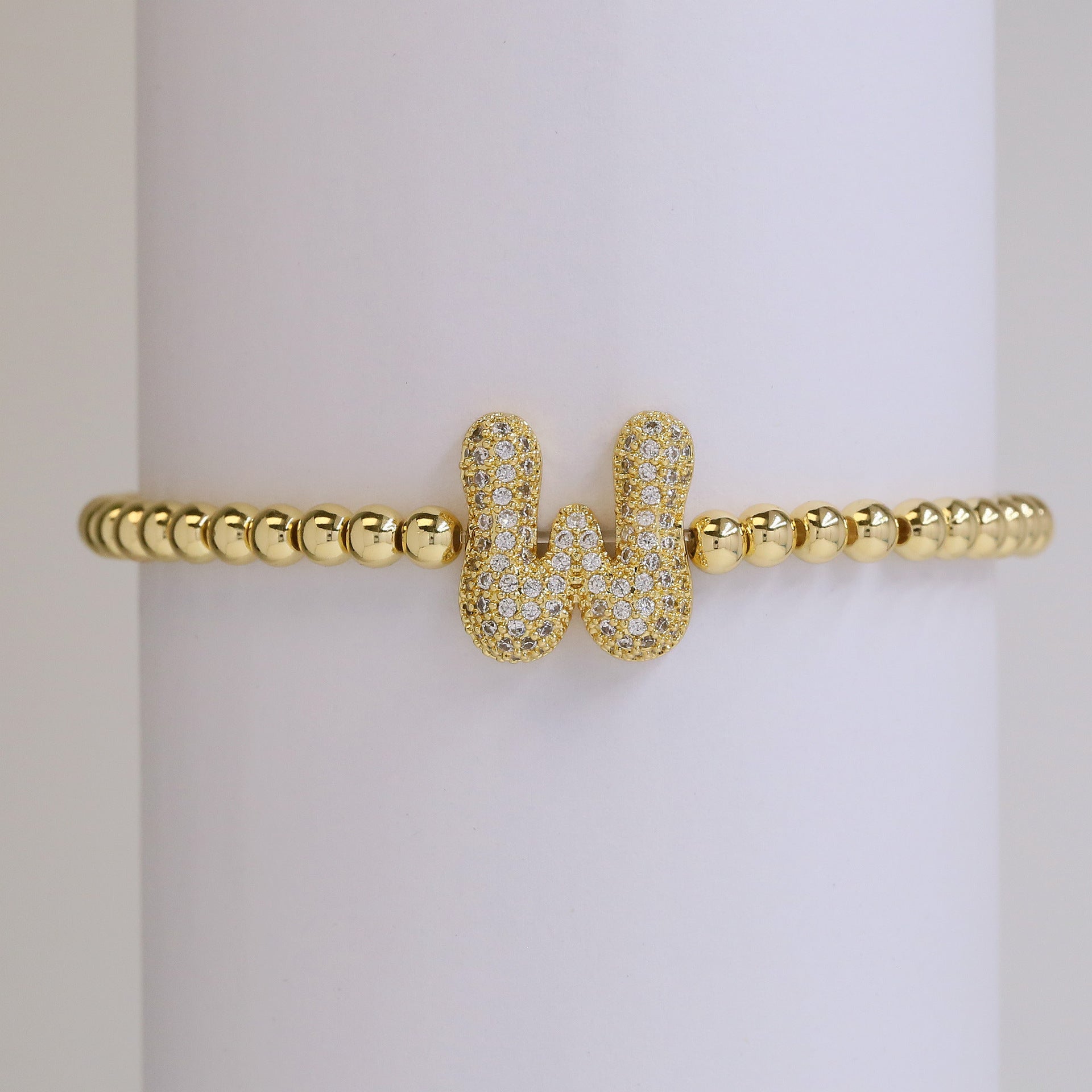 18K Balloon Bubble Zircon Letter Beaded Copper Bead Elastic String Bracelet