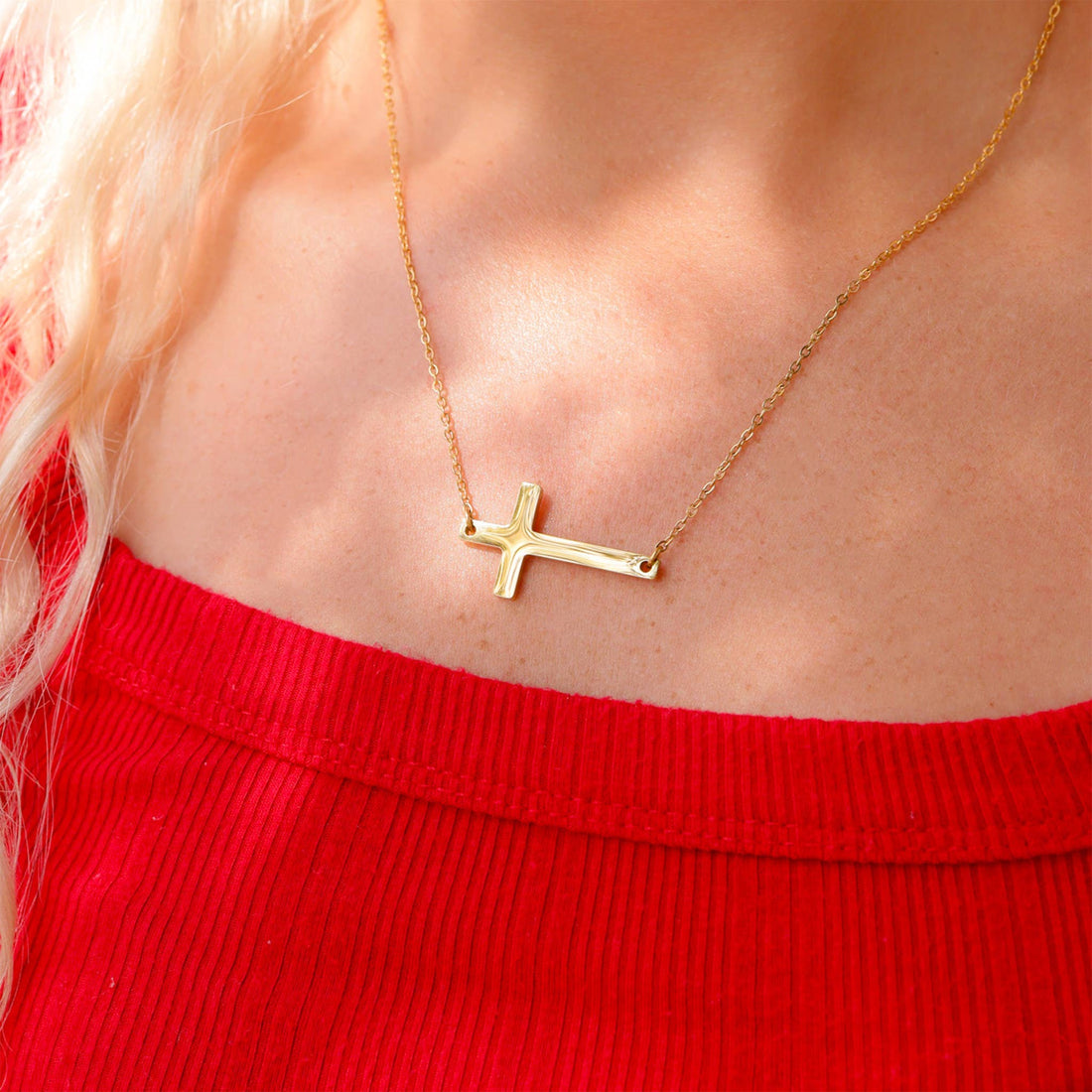 Stainless Steel Horizontal Cross Necklace