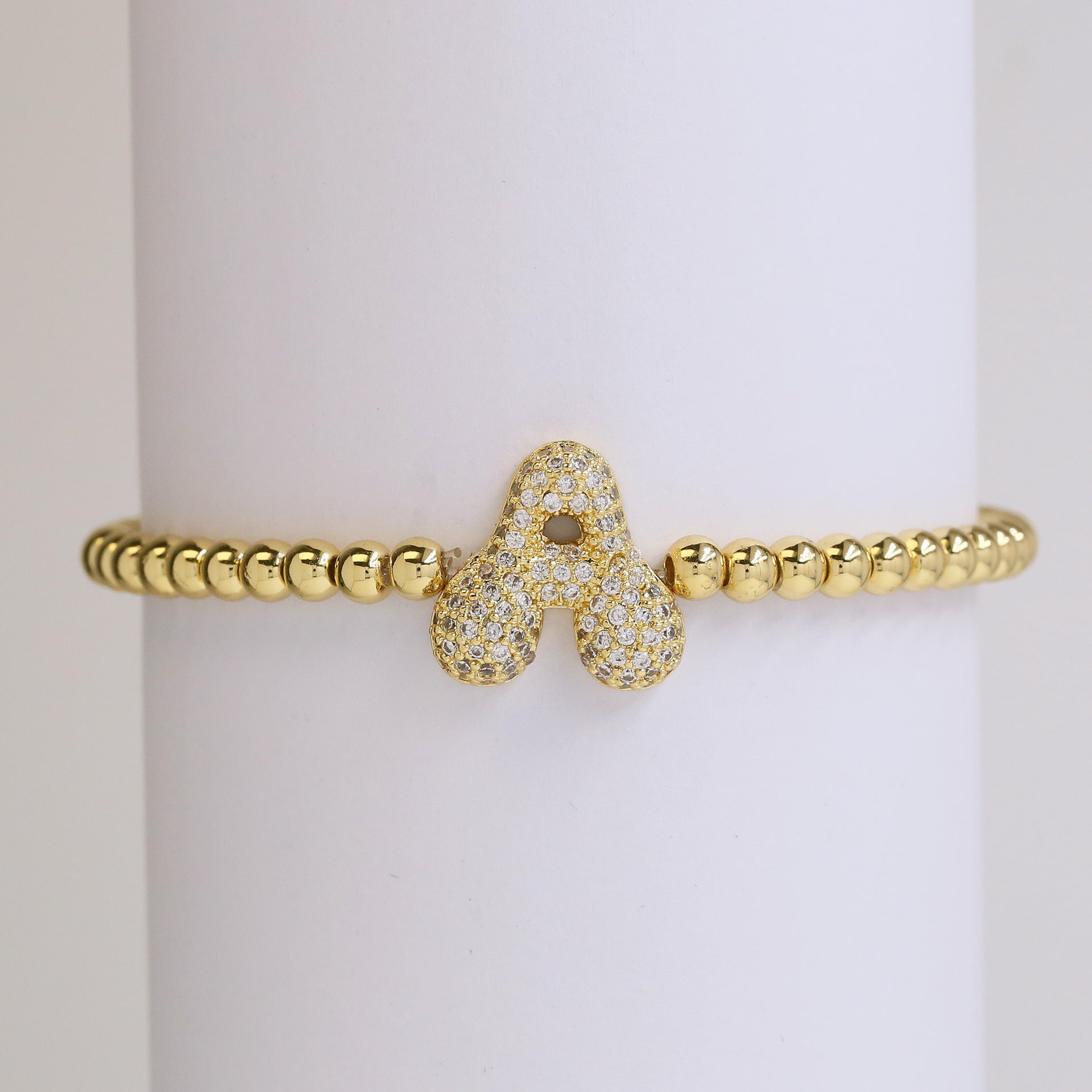 18K Balloon Bubble Zircon Letter Beaded Copper Bead Elastic String Bracelet