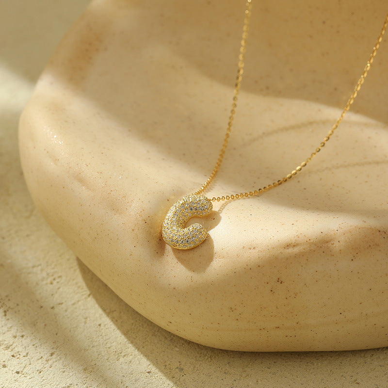 Stainless Steel Bubble Letter Initial Pendant