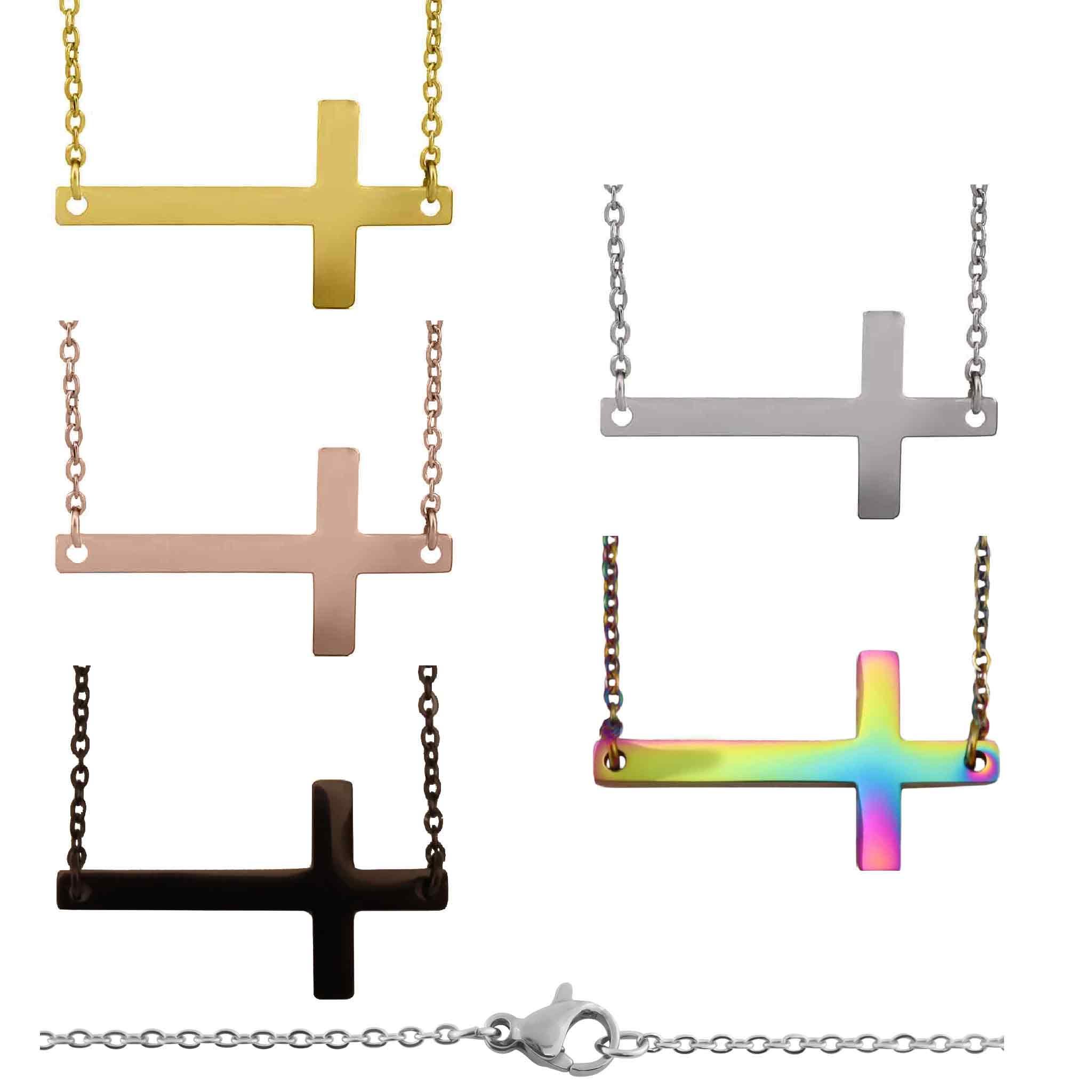 Stainless Steel Horizontal Cross Necklace