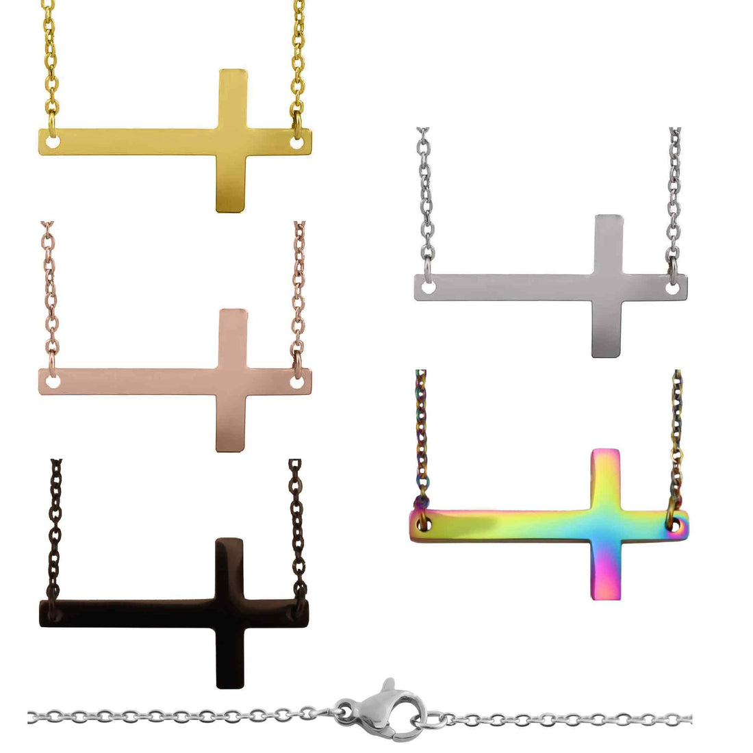 Stainless Steel Horizontal Cross Necklace