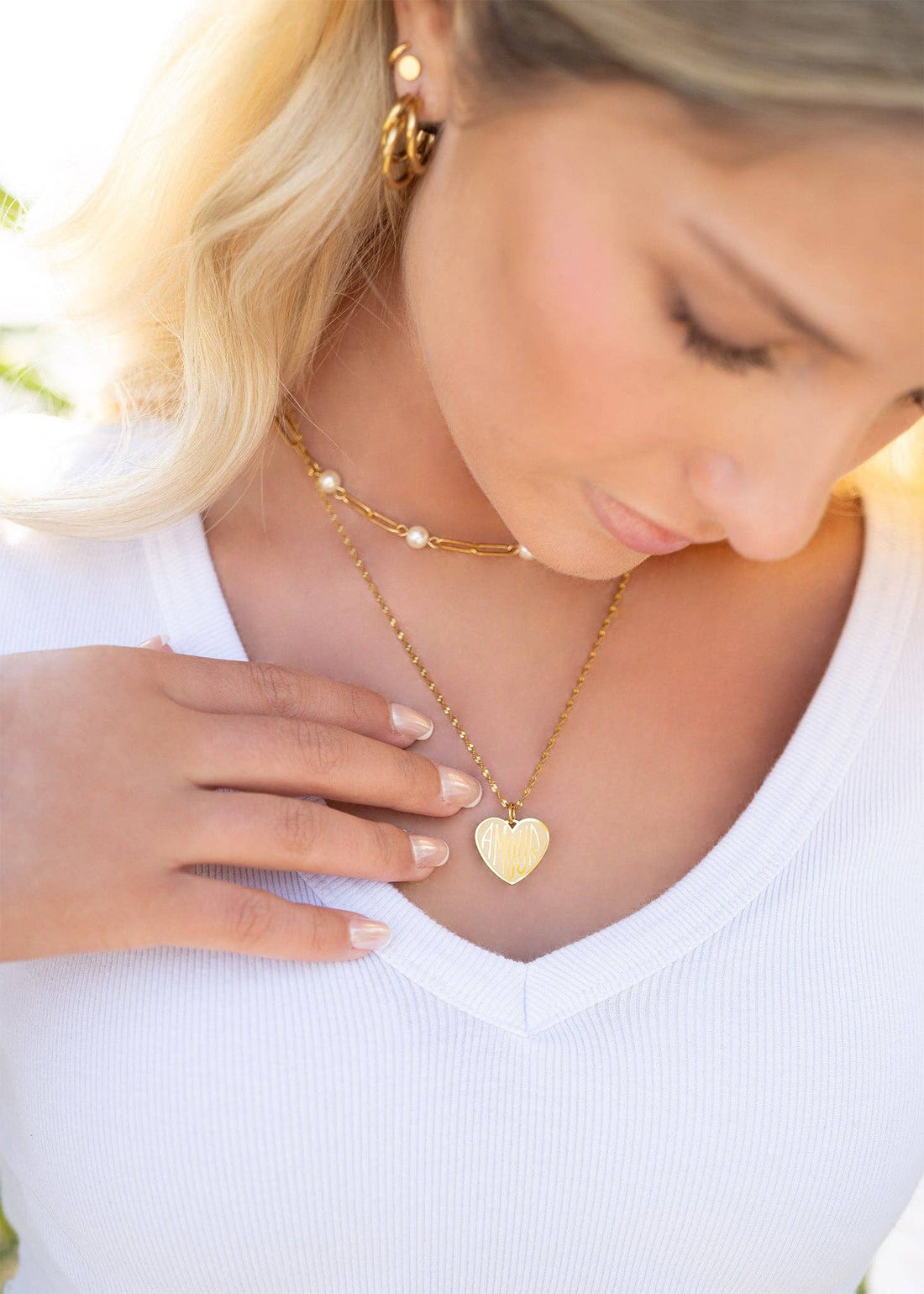 18K Gold PVD Steel Station Pearl Paperclip Chain Necklace