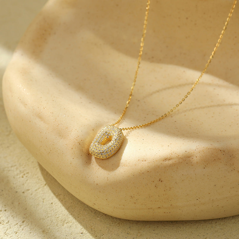 Stainless Steel Bubble Letter Initial Pendant