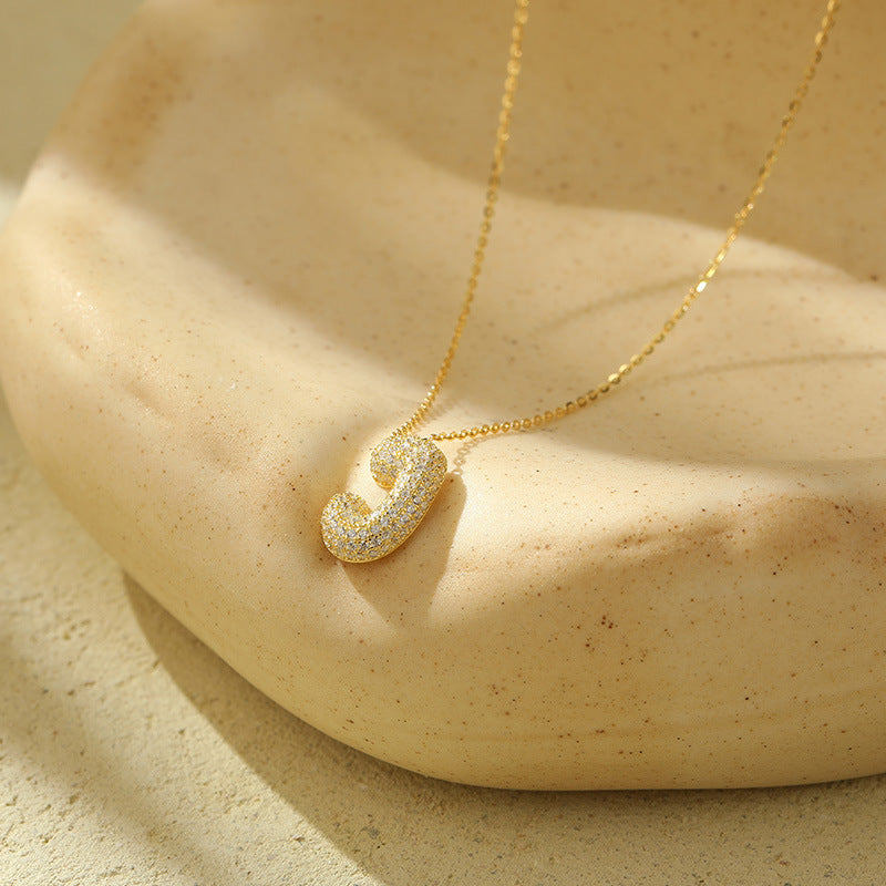 Stainless Steel Bubble Letter Initial Pendant