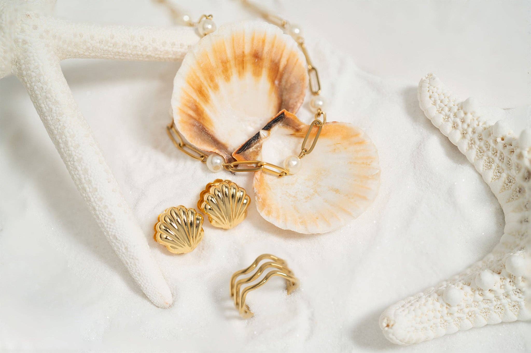 18K Gold PVD Steel Station Pearl Paperclip Chain Necklace