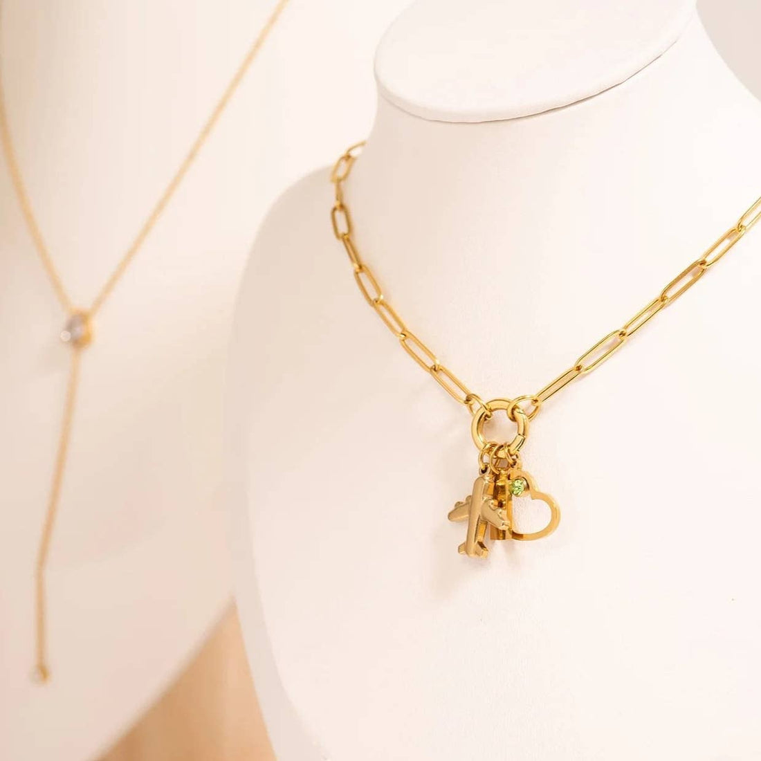 Stainless Steel Paperclip Carabiner Charm Holder Necklace