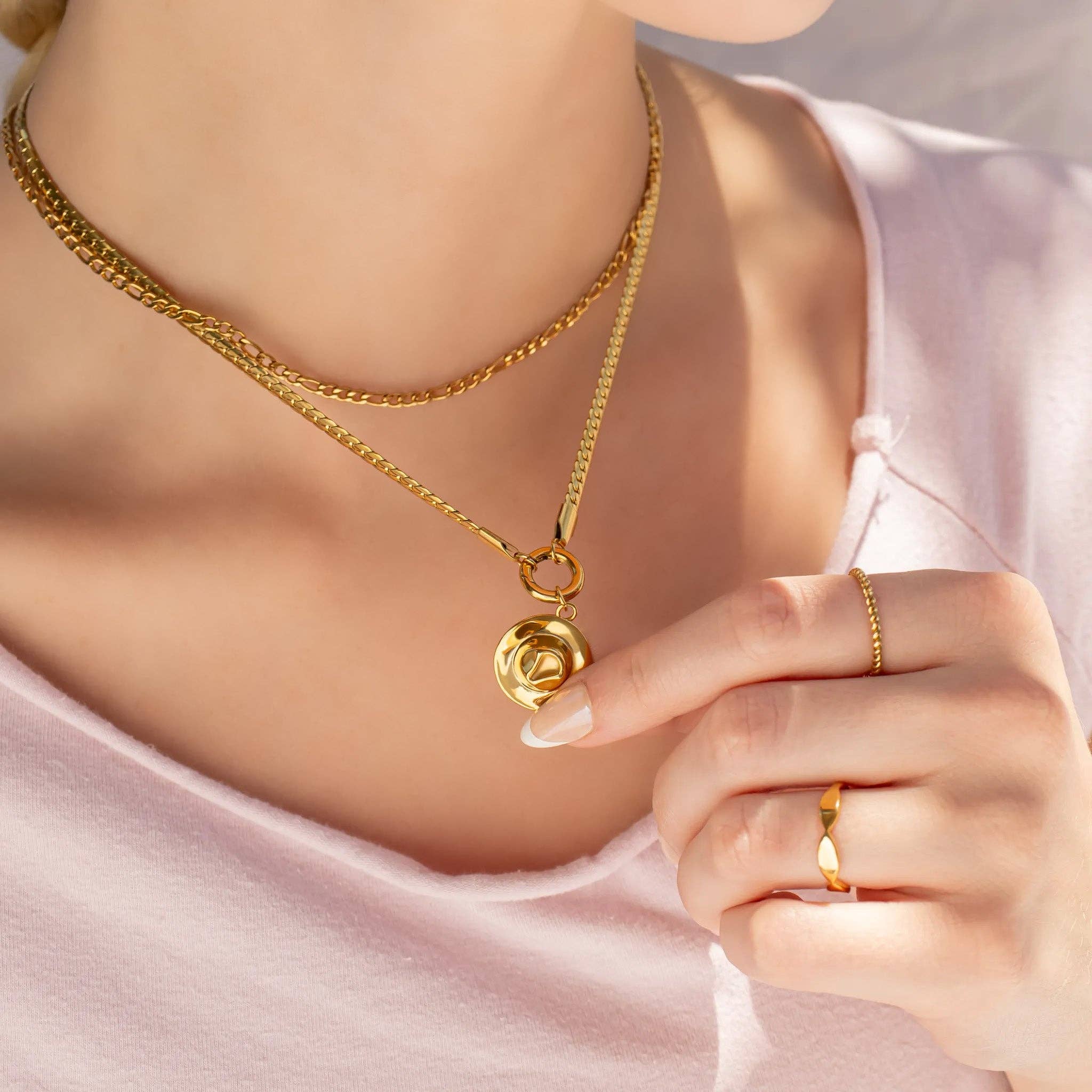 18K Gold PVD Stainless Steel Curb Charm Holder Necklace