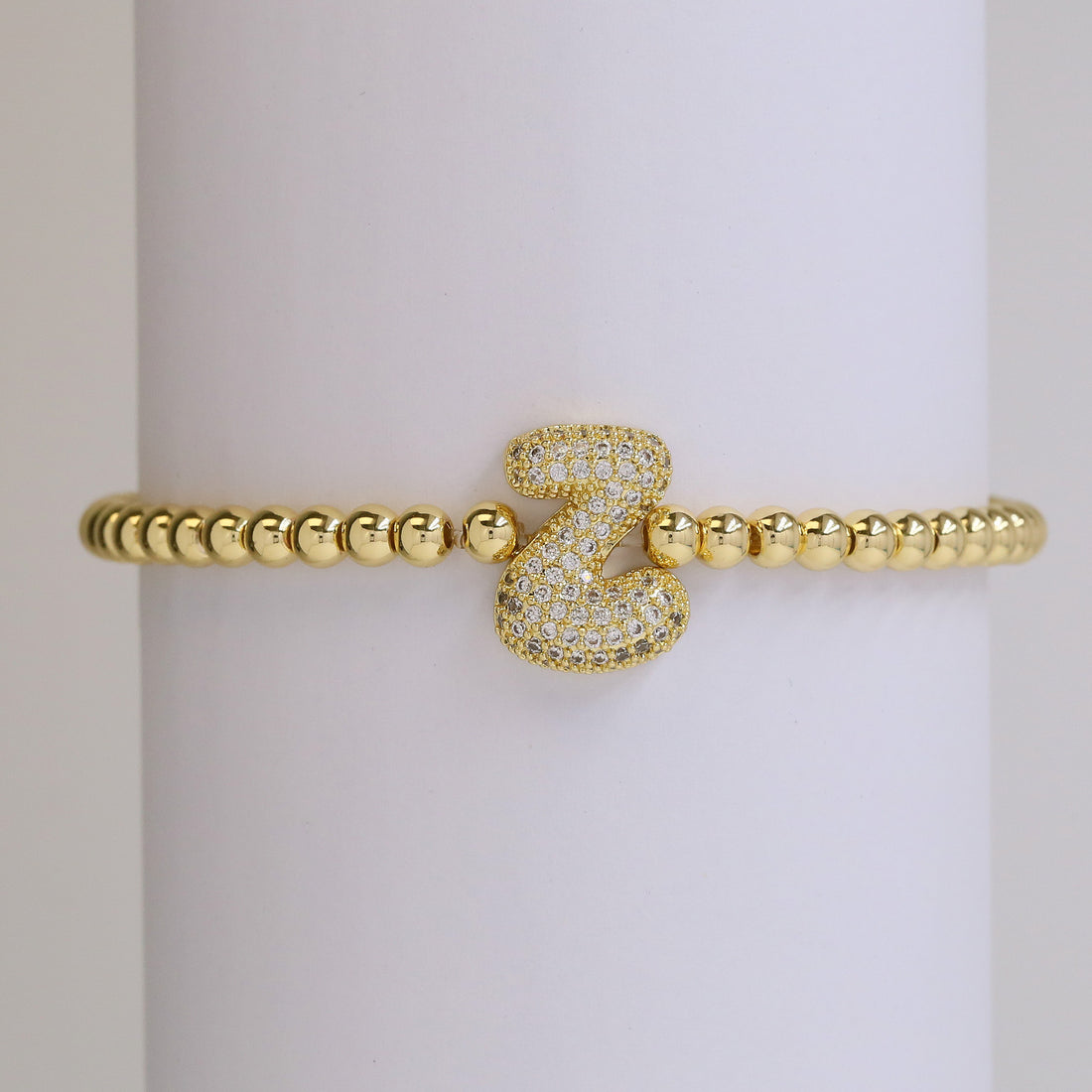 18K Balloon Bubble Zircon Letter Beaded Copper Bead Elastic String Bracelet
