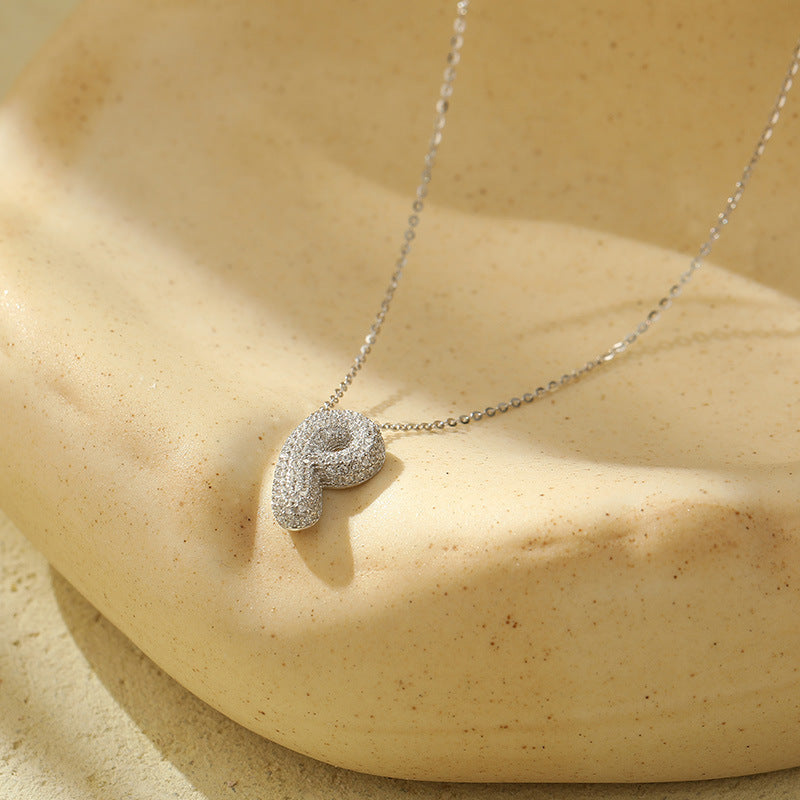 Stainless Steel Bubble Letter Initial Pendant