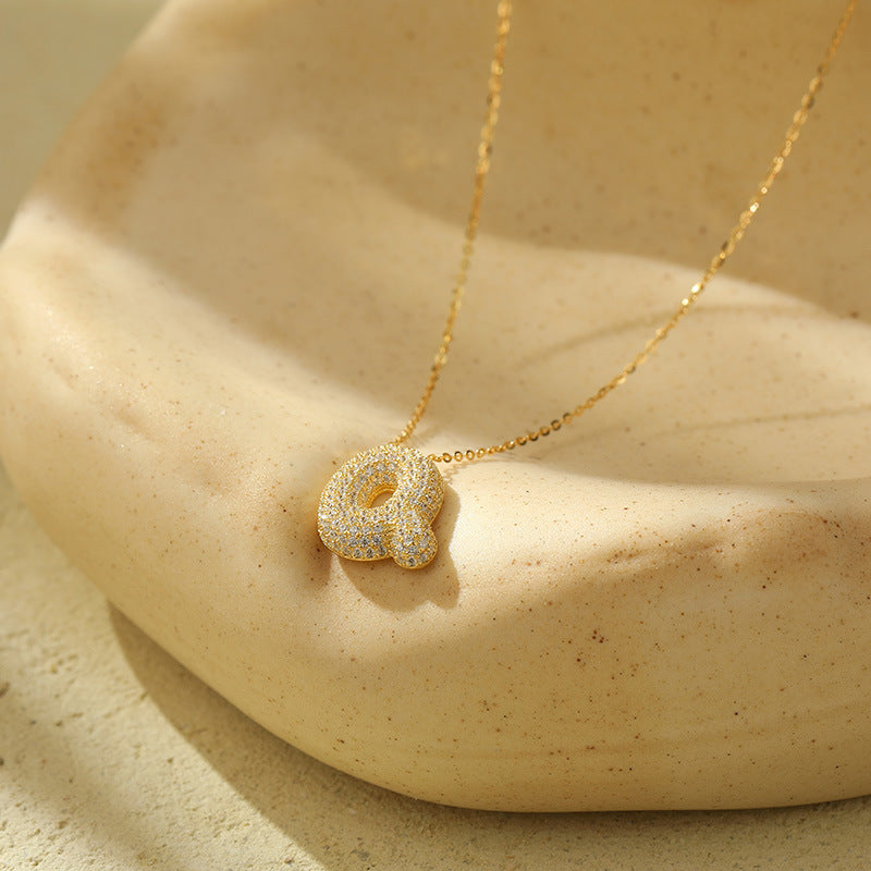 Stainless Steel Bubble Letter Initial Pendant