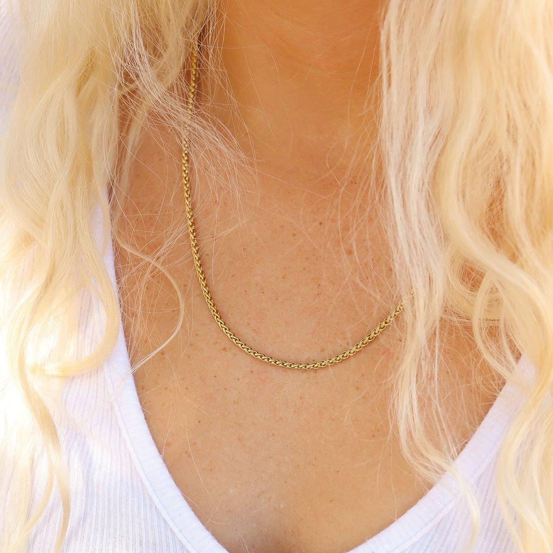 Stainless Steel Gold Wheat Chain Necklace