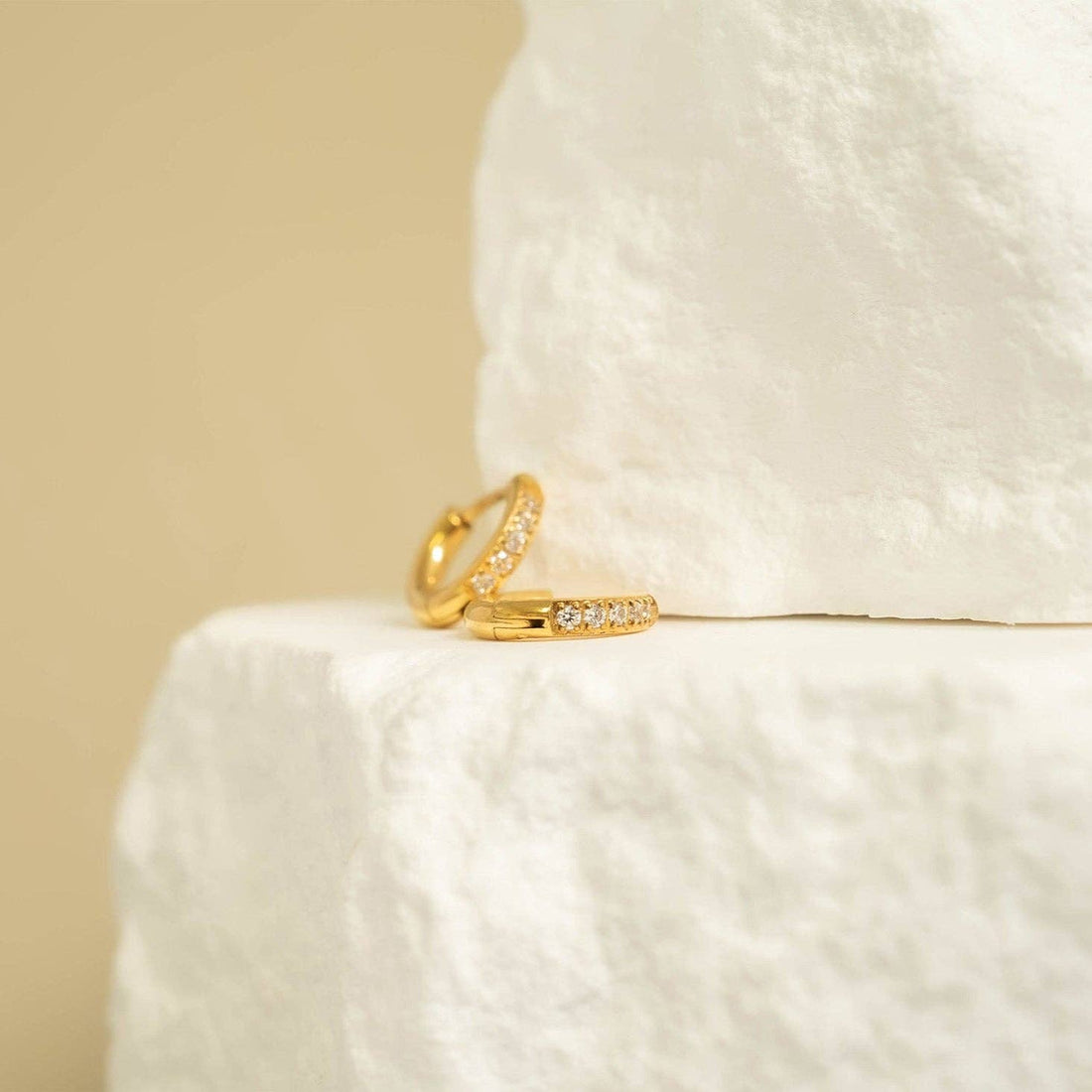 18K Gold PVD Stainless Steel CZ Mini Huggie Earrings