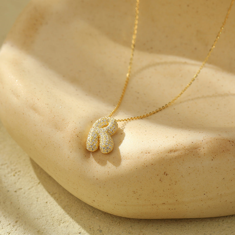 Stainless Steel Bubble Letter Initial Pendant