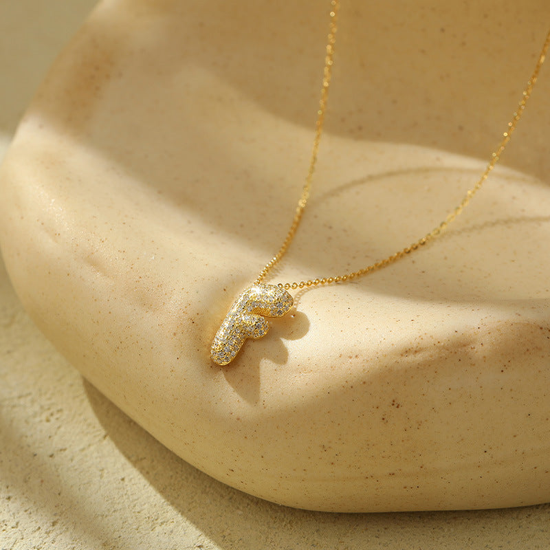 Stainless Steel Bubble Letter Initial Pendant