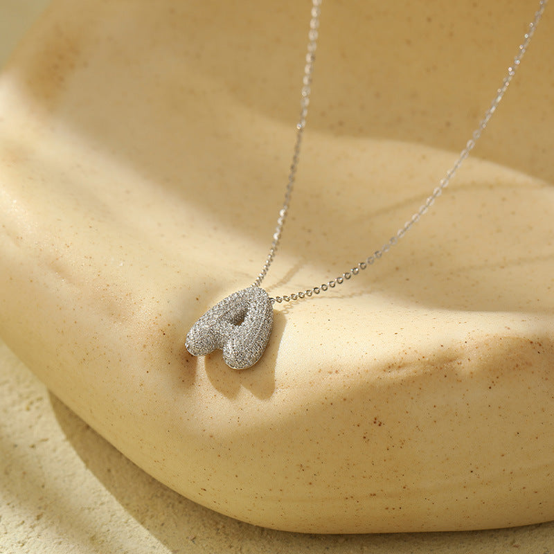 Stainless Steel Bubble Letter Initial Pendant