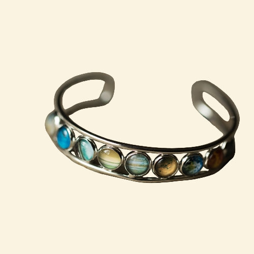 Solar System Silver Bangle Bracelet