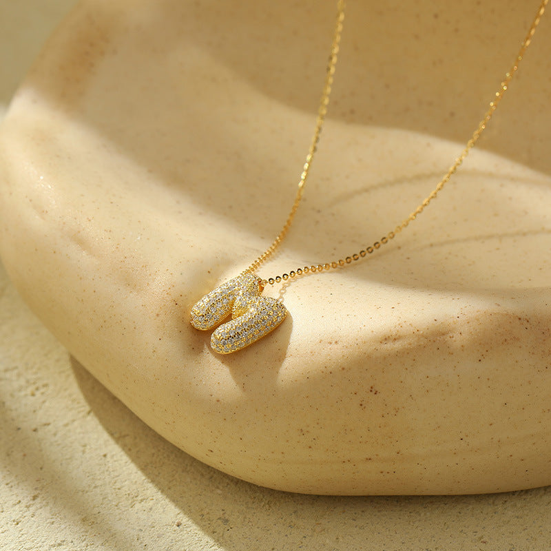 Stainless Steel Bubble Letter Initial Pendant