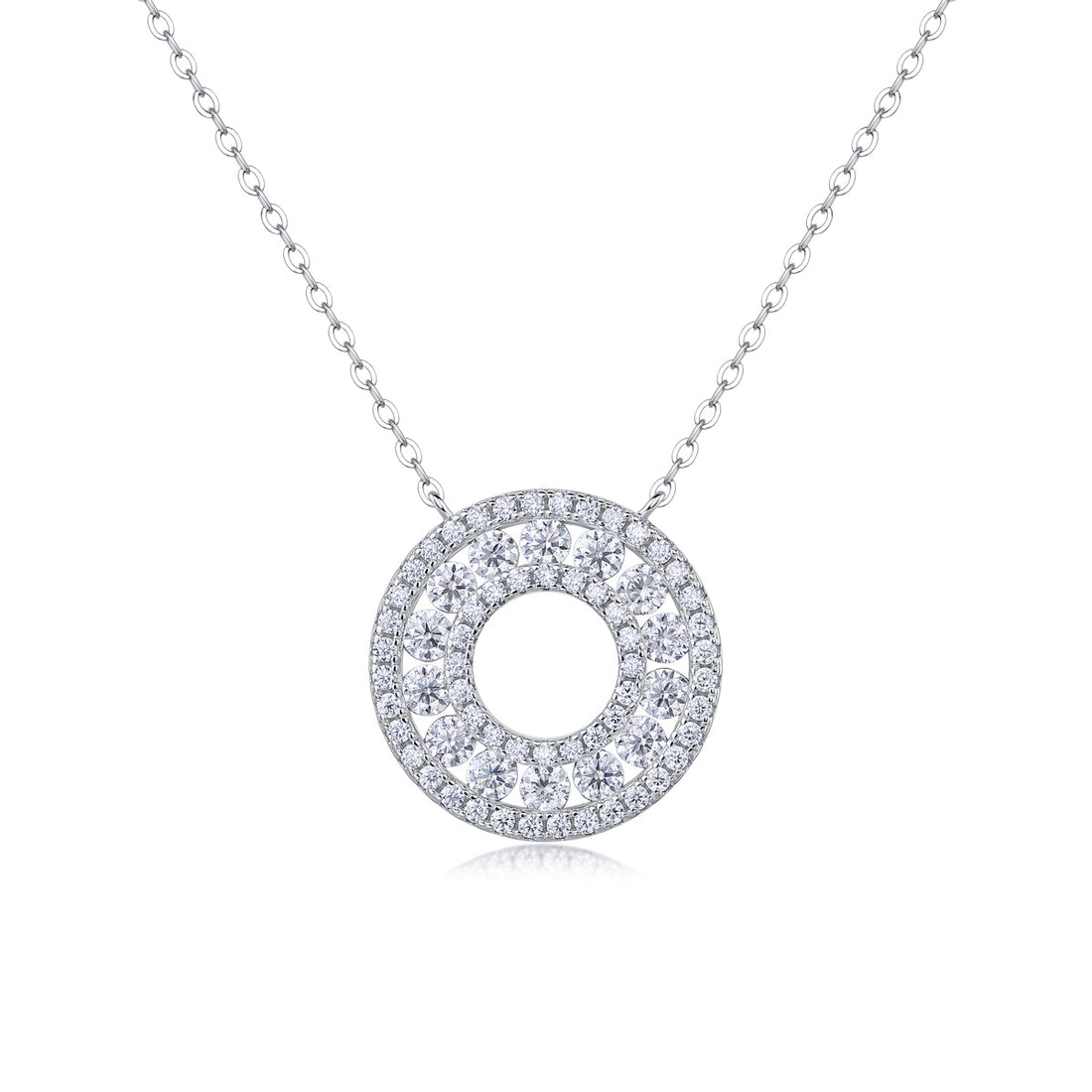 Reciprocating Luxury Fashion Diamond Pendant Necklace Set With Mosan Diamond Silver Ornaments