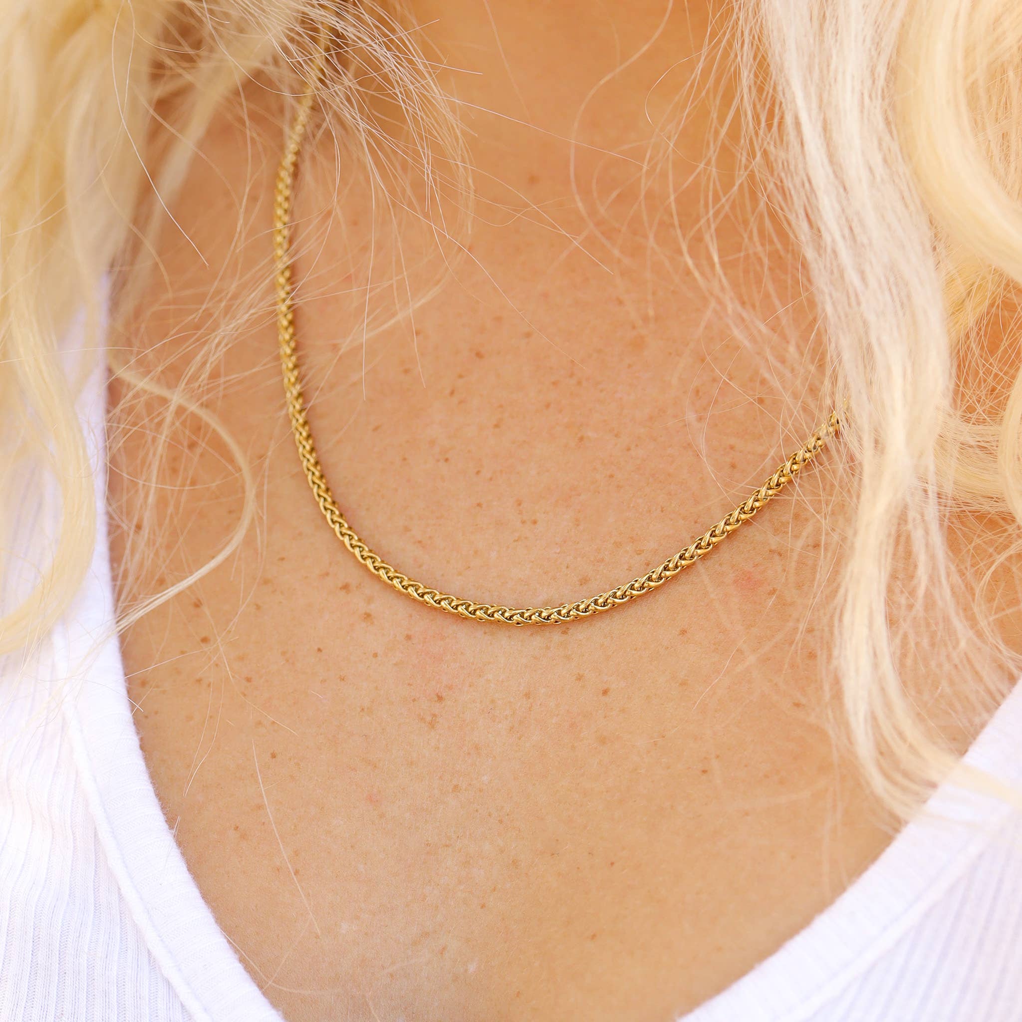 Stainless Steel Gold Wheat Chain Necklace