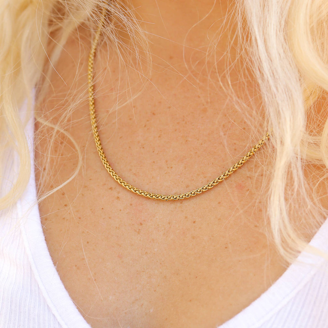 Stainless Steel Gold Wheat Chain Necklace