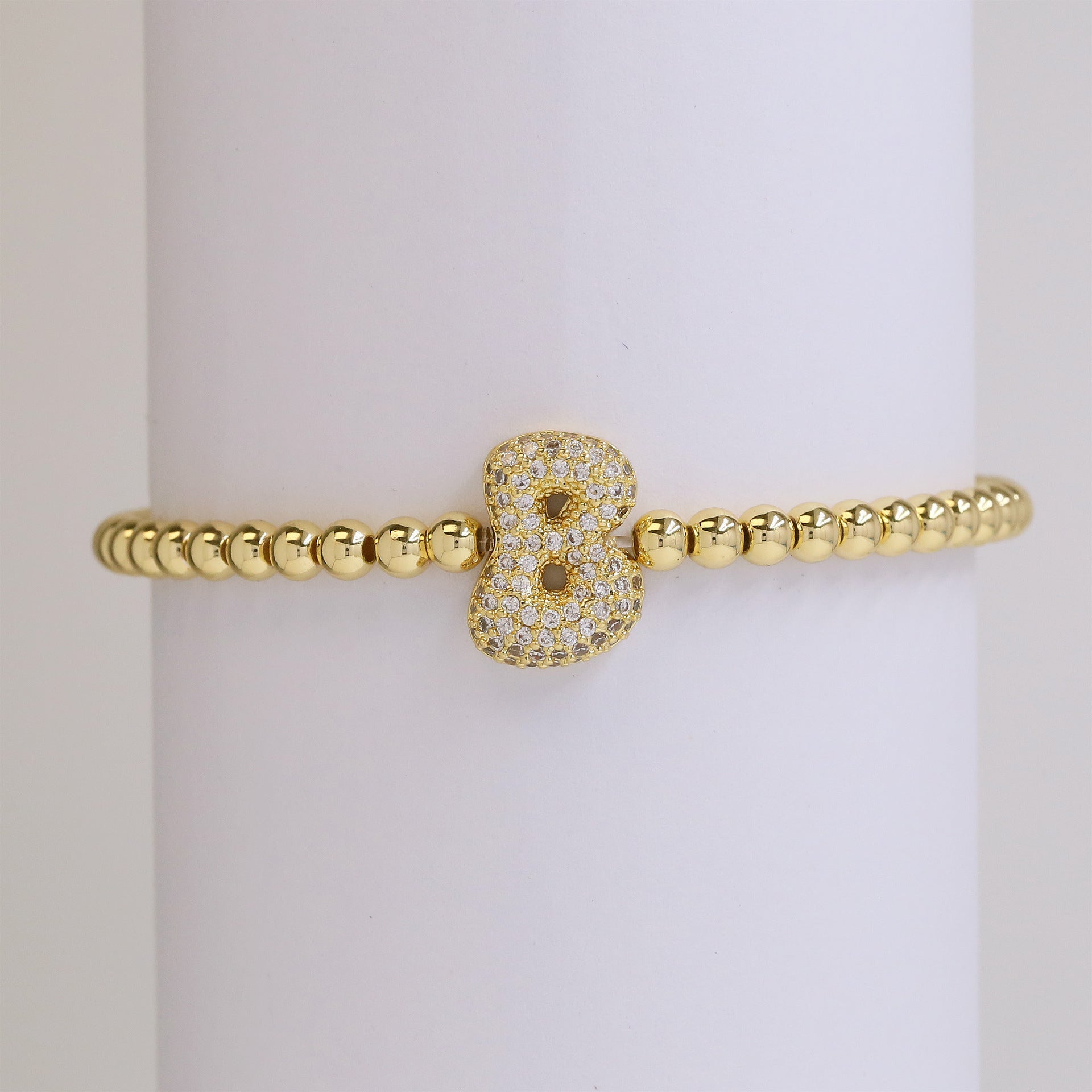 18K Balloon Bubble Zircon Letter Beaded Copper Bead Elastic String Bracelet