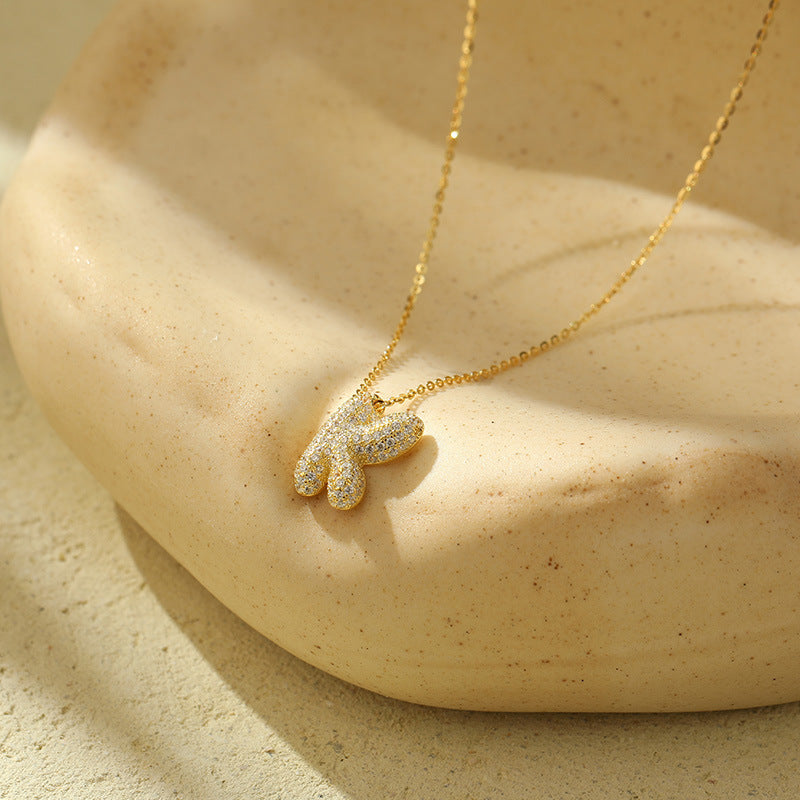 Stainless Steel Bubble Letter Initial Pendant