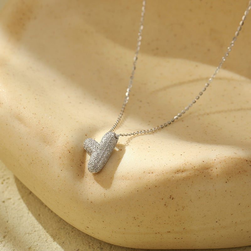 Stainless Steel Bubble Letter Initial Pendant
